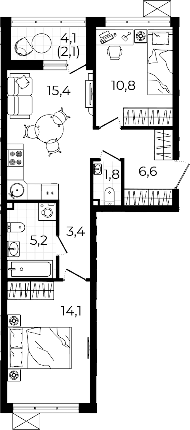 2-комнатная квартира 59.4 м², 3/7 эт., ЖК «А101 Всеволожск»